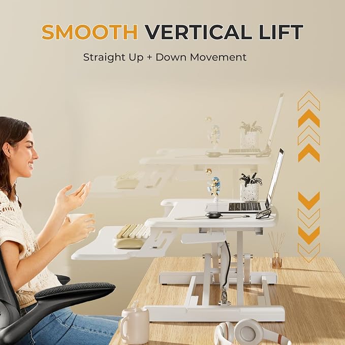 JOY worker Standing Desk Converter, 32" Height Adjustable Desk Riser, White | Sit Stand Up Desktop Riser with Keyboard Tray & 6 Fridge Magnets, Desk Workstation Converter for Home Office Computer Laptop - Image 7