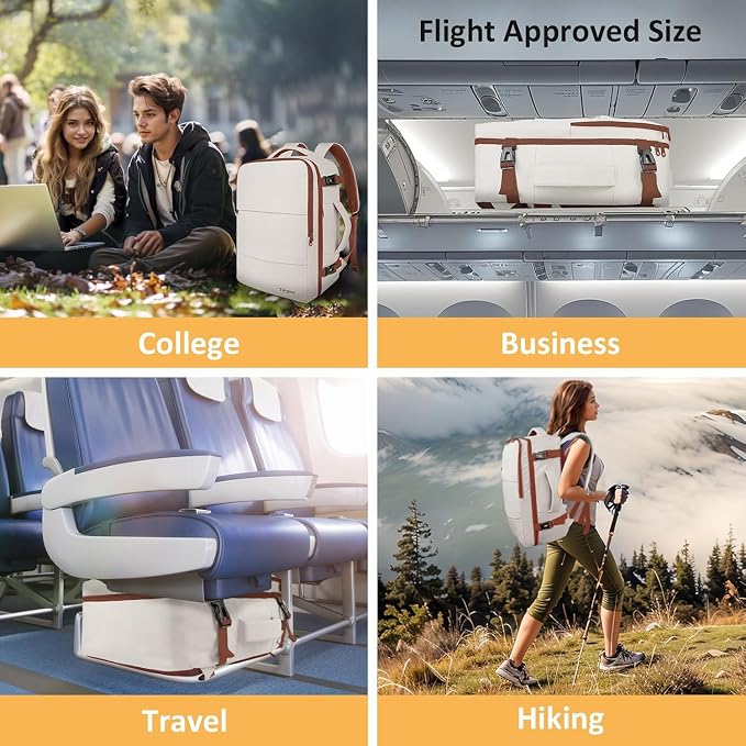 Taygeer Backpack for Women, College Backpack with Laptop Compartment 40l | Travel Laptop Mochila Carry On Luggage with Shoe Pouch, Airline Approved Personal Item Bag for Weekender Hiking, Khaki White - Image 9