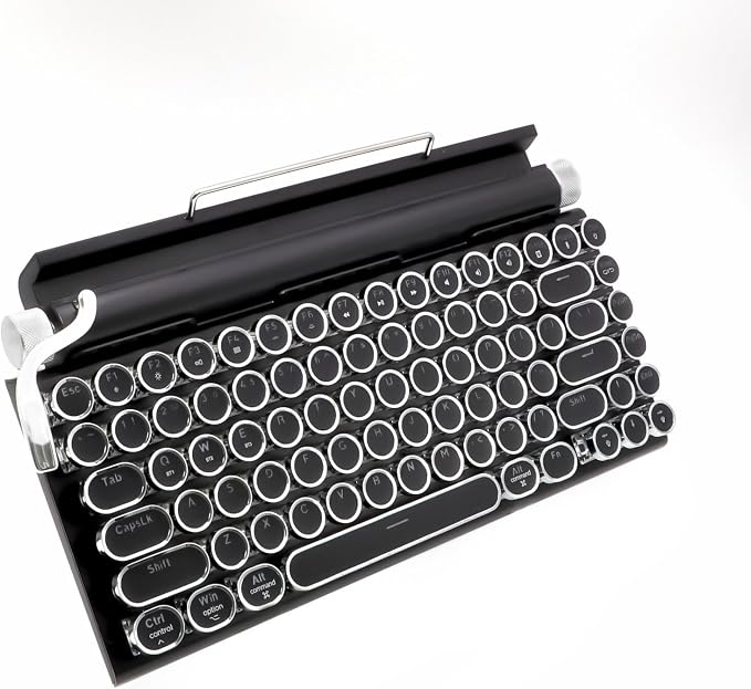 Adventurers Typewriter Style Retro Mechanical Keyboard, White Backlight, 83 Key Bluetooth 5.0 Blue Axis Compatible with Desktop, Laptop, Mac and Mobile, Black, 12.3 x 6.6 x 1.6 Inches by Unknown