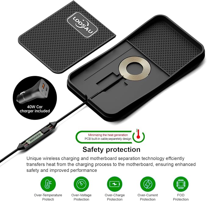 Wireless Car Phone Charger 15w Fast Chargers Charging pad Non Slip | Car Wireless Phone Charger for iPhone 17/16/15/14/13/12 Pro Max, for Samsung Galaxy S23 S22 S20 (1M Cable) - Image 2