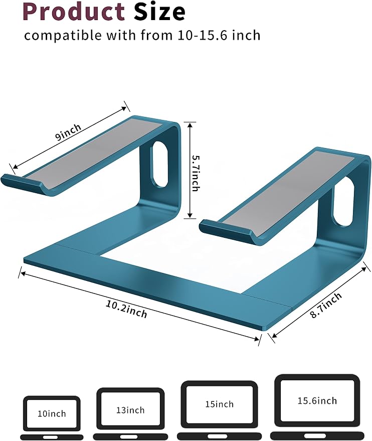 ALASHI Laptop Stand for Desk, Aluminum Computer Riser, Ergonomic Notebook Holder, Detachable Metal Laptops Elevator, PC Cooling Mount Support 10 to 15.6 Inches Notebook, Navy Blue - Image 2