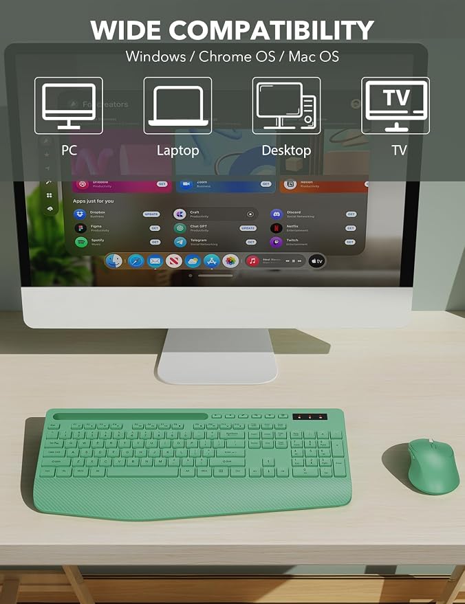 Wireless Keyboard and Mouse Combo - Full-Sized, Ergonomic Wrist Rest | Phone Holder, Sleep Mode, 2.4G Quiet Keyboard for PC Laptop, Trueque KM23 Complete Work Setup for Office or Home - Image 9