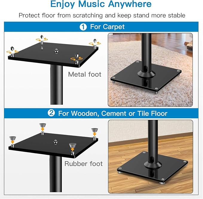 PERLESMITH Universal Floor Speaker Stands for Surround Sound up to 22 lbs | Bookshelf Speaker Stand 27.56‘’, 45° adjustable top plate, tool-free assembly, cable management, rubber isolation pads - Image 5