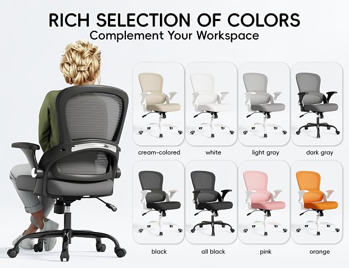 TRALT Office Chair - Ergonomic Office Chair with Back Support for Adults | Home Office Desk Chair with Lumbar Support - Ergonomic Mesh Chairs 330 lb Wide Seat for Work, Office, Gaming(Black Grey) - Image 7