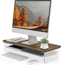 Fenge 23.6" Monitor Stand with Clear Acrylic Legs, Brown | Clear Acrylic, Storage Compartment, 2-tier Home Office Monitor Riser, Wide Large Desktop Shelf Fit Monitor/Laptop/Printer by Fenge