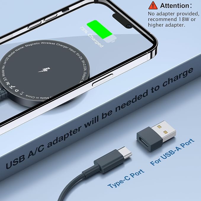 MagSafe Charger 2 Pack: Magnetic Wireless Charge iPhone 17-12 & AirPods | Strong Magnet Charging Pad, with Dual USB C to A Converters, Ultra-Thin & Portable, Ideal for Home Office & Travel, White - Image 6