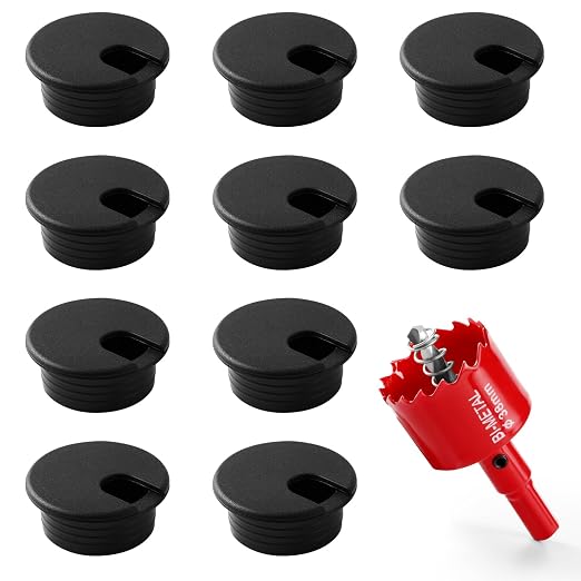 Desk Grommet 1.5 Inch (38 mm) 10 Pieces, Desk Hole Cover for Cables Black, ABS Plastic Grommet Hole Cover with Hole Saw for Wires Cables Through the Countertop by XIOGZAXI by XIOGZAXI