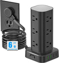 Tower Power Strip with Surge Protector - 12 AC Outlets & 4 USB Ports (2 USB-C), 6FT Extension Cord, Charging Station Tower for Home Office Dorm Travel (Black) by Unknown