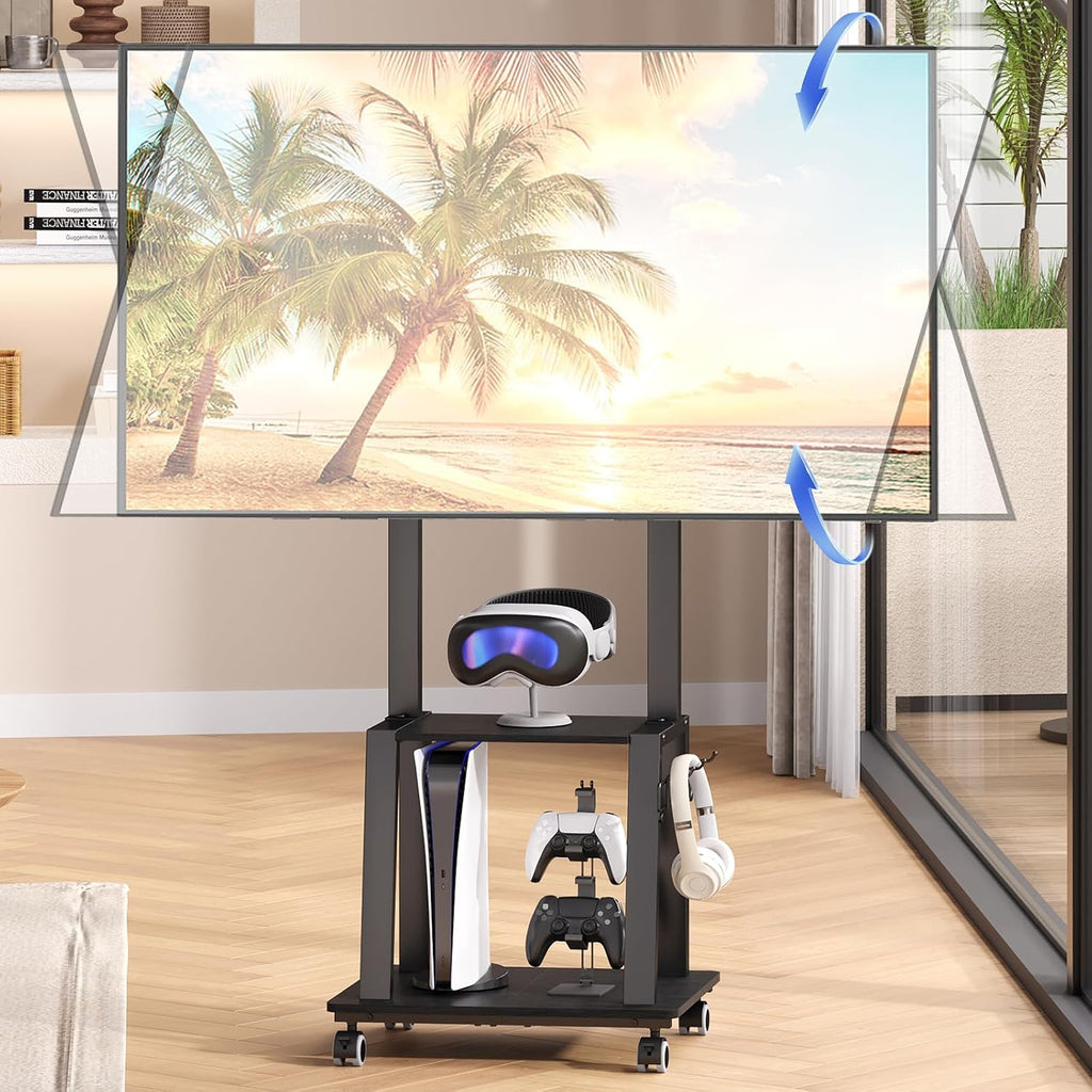 Rolling TV Stand on Wheels for 23-60Inch Flat/Curved Screen TVs,Tilt Mobile TV Cart with 2 Shelves,Portable TV Stand with Adjustable Height Holds up to 50lbs for Indoor Outdoor Max VESA 400x400mm by Aokitsink