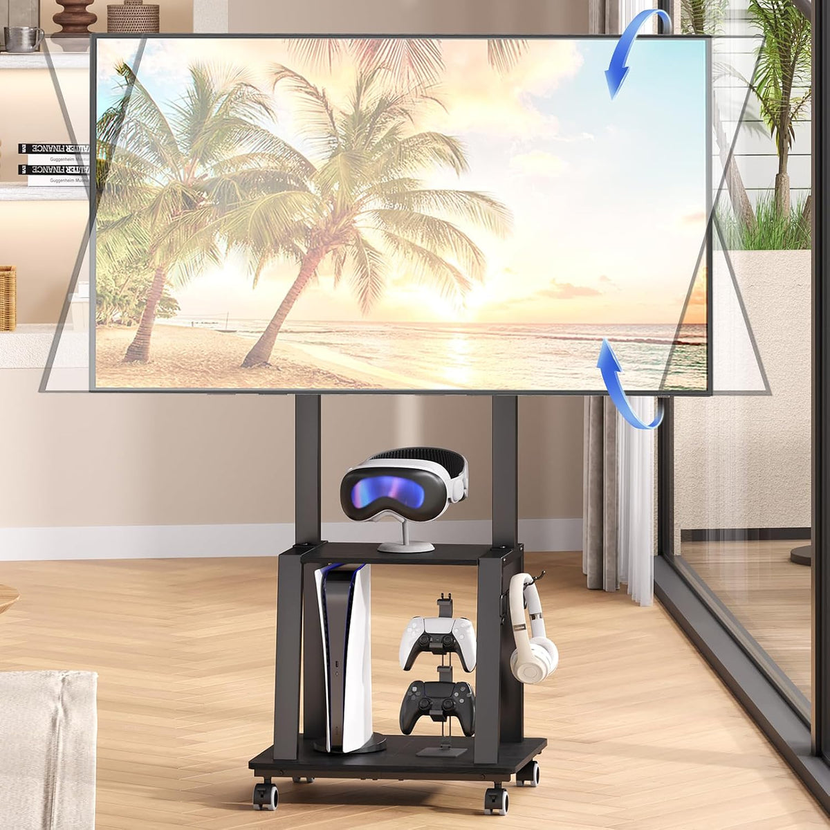 Rolling TV Stand on Wheels for 23-60Inch Flat/Curved Screen TVs,Tilt Mobile TV Cart with 2 Shelves,Portable TV Stand with Adjustable Height Holds up to 50lbs for Indoor Outdoor Max VESA 400x400mm by Aokitsink