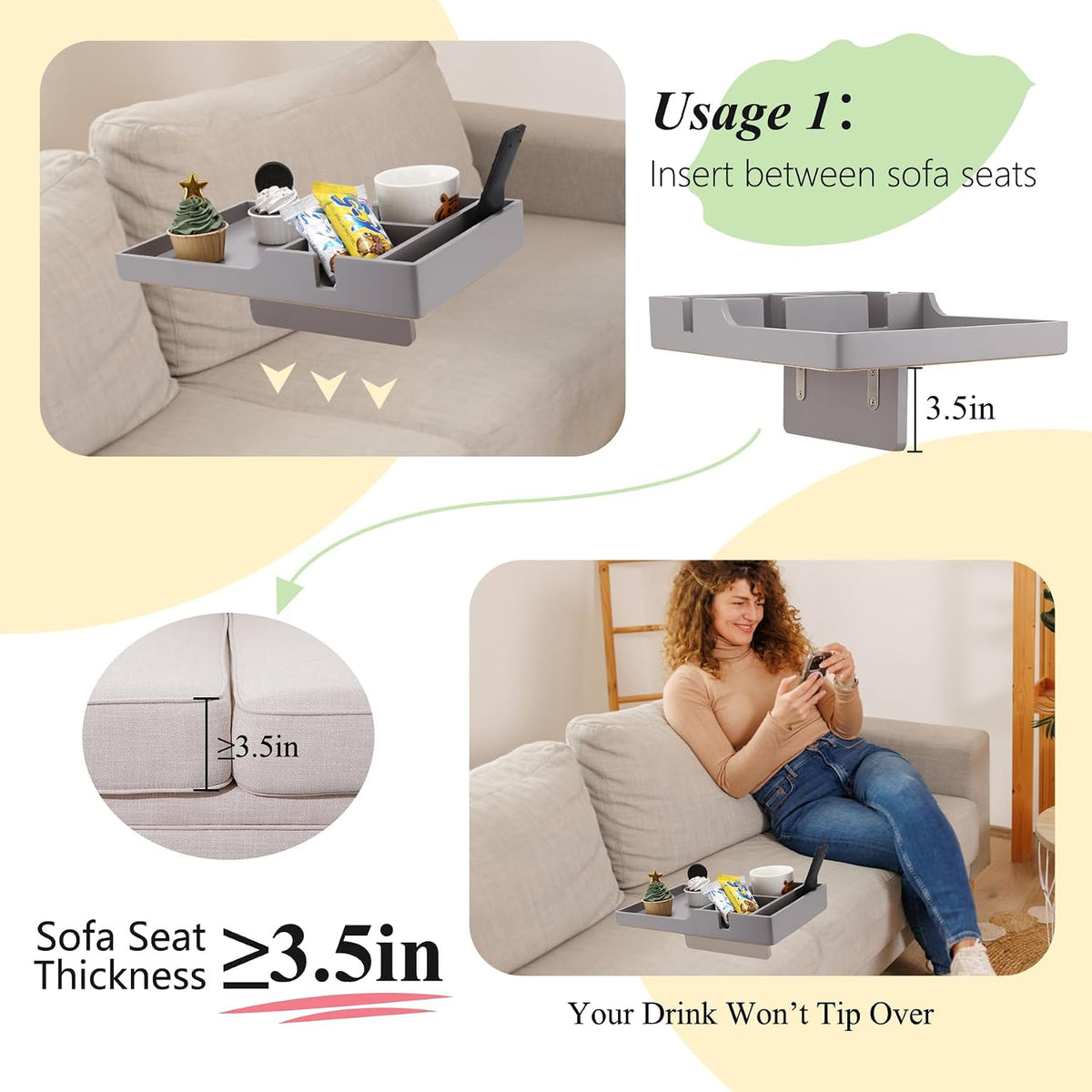 Sectional Couch Table Insert for Middle Seat,Bamboo Gray - Image 3