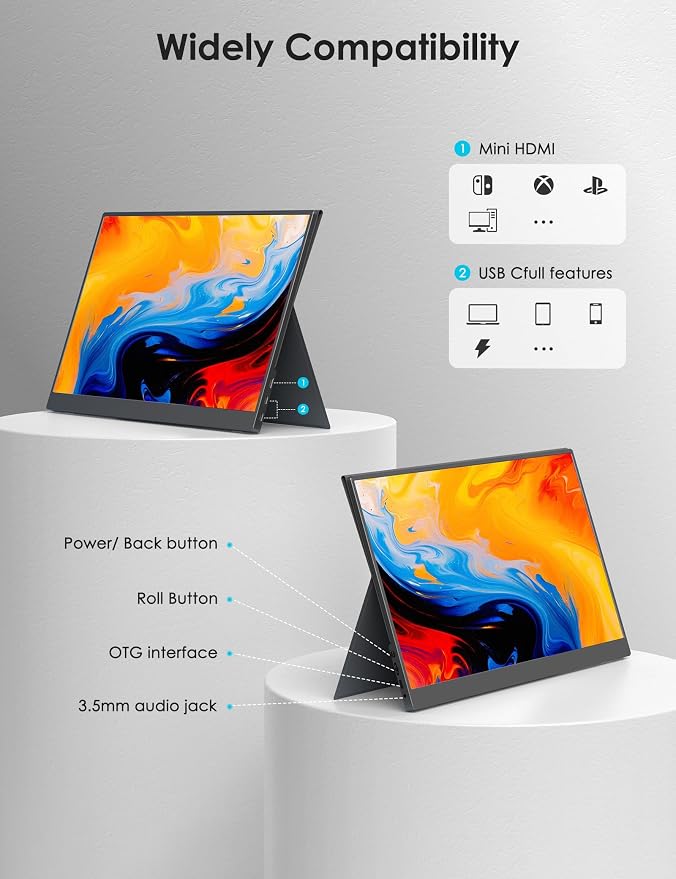 Anyuse 17.3" FHD 144Hz IPS USB-C HDMI Portable Monitor | 17.3" FHD IPS 144Hz HDR, smart cover+speakers, USB-C/HDMI, PC/Mac/Phone/PS5/Xbox/Switch, travel gaming. - Image 2