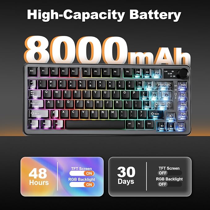 YUNZII B75 PRO MAX QMK/VIA Wireless Mechanical Keyboard | QMK/VIA, Wireless Keyboard with Screen and Knob, Custom Hot Swap, Gasket Mount, Creamy Switches, RGB for Gaming/Win/Mac - Image 8