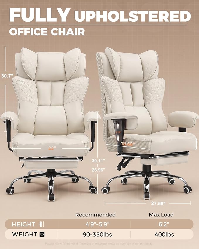GTPLAYER Big and Tall Office Chair Wide Ergonomic Gaming Chair with Deluxe Embossing Designed Leather with Foot Rest,150°Reclining Adjustable Soft Armrests Pocket Spring Back Support and Pillow - Image 2