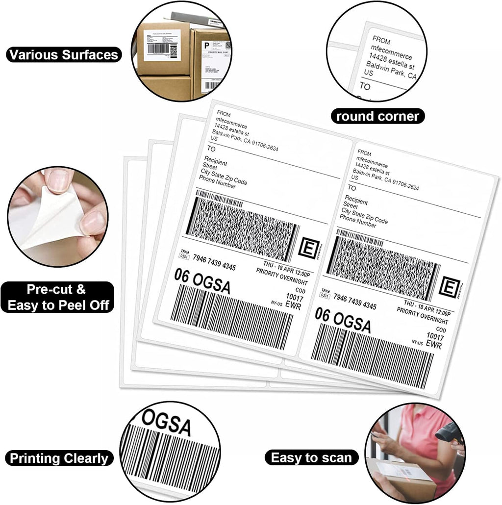 LabelMore 8.5'' x 5.5'' Half Sheet Self Adhesive Shipping Labels for Laser & Inkjet Printers - Rounded Corner - Shipping Labels 2 Per Sheet (8000 Labels) - Image 4
