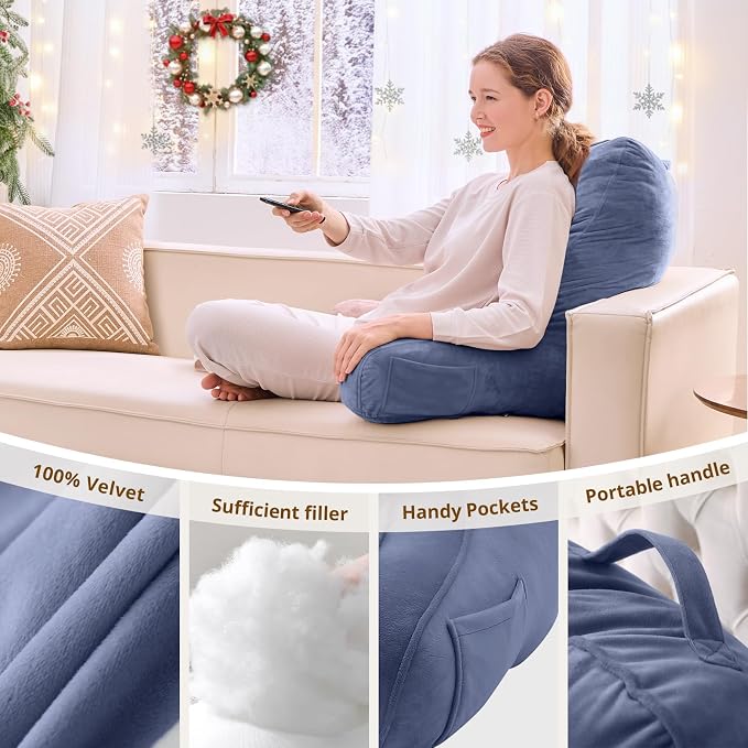 Sasttie Reading Pillow for Bed, Back Pillow for Sitting Up, Grey Purple | 23" Backrest Support Cushion for Couch, Sofa, and Floor, Dorm Essentials, OEKO-TEX, Adjustable Down Alternative Fill - Image 5