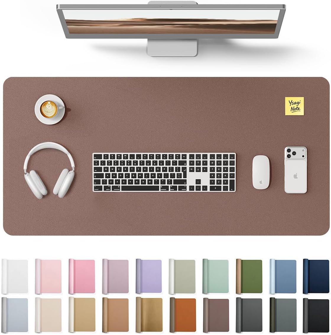 YSAGi Leather Desk Protector, Office Mat, Large Mouse Mat, Non-Slip PU Leather Blotter, Laptop Desk, Waterproof Writing Pad for Office and Home (Chocolate, 35.4" x 17") by YSAGi