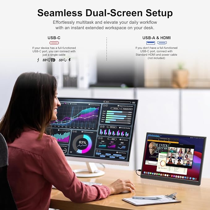 Anyuse 14" FHD USB-C HDMI HDR Portable Monitor | 14" FHD IPS HDR 400nit, USB-C/HDMI, speakers, ultra-slim, plug&play, for PC/Mac/Phone. - Image 3