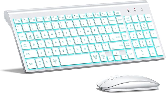 Wireless Backlit Keyboard and Mouse Ultra Slim Combo, TopMate - Matte White | 2.4G Silent Compact 2400DPI Mouse and Scissor Switch Keyboard Set, Batteries Included, for PC/Laptop/Windows/Mac/Gaming by TopMate