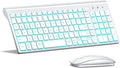 Wireless Backlit Keyboard and Mouse Ultra Slim Combo, TopMate - Matte White | 2.4G Silent Compact 2400DPI Mouse and Scissor Switch Keyboard Set, Batteries Included, for PC/Laptop/Windows/Mac/Gaming by TopMate