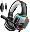 EKSA E1000 USB Gaming Headset for PC, Computer Headphones with Microphone/Mic Noise Cancelling, 7.1 Surround Sound, RGB Light - Wired Headphones for PS4, PS5 Console, Laptop, Call Center by EKSA