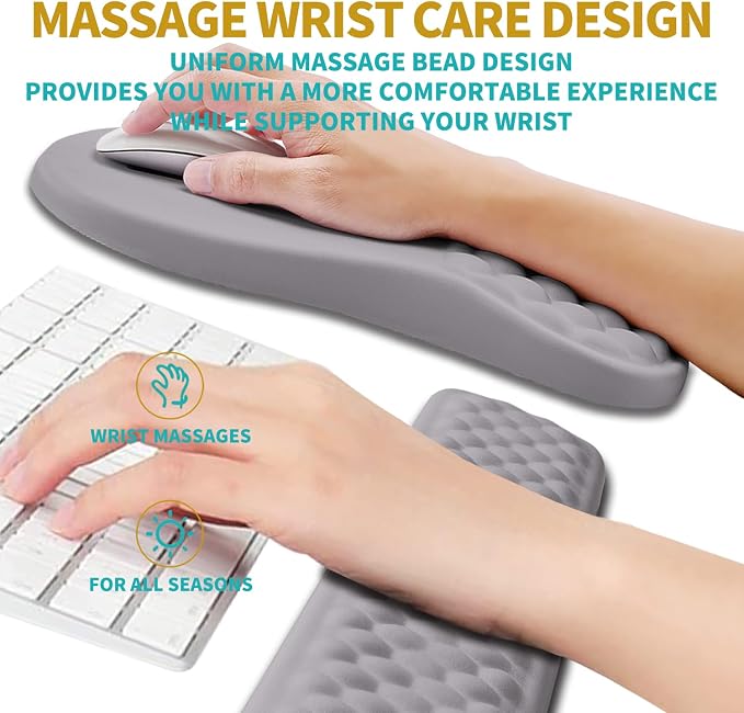 Hokafenle 2 In 1 Ergonomic Mouse Pad Wrist Support & Wrist Rest For Computer Keyboard Set, with Relieve Carpal Tunnel Pain Massage Bulge and Full Memory Gel Design (2In1 Set,Neutral Gray Light Purple) - Image 4
