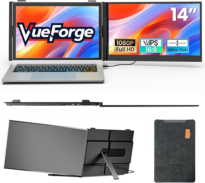 Laptop Screen Extender, 14" FHD 1080P Laptop Monitor Extender, Ultra-Thin Portable Monitor for Laptop with USB-C/HDMI Port, Plug & Play for Windows/Mac/Android/Switch/PS5/Chrome by VueForge