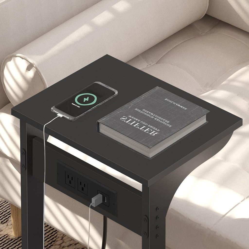 TUTOTAK C Shaped End Table with Charging Station, Side Table, Couch Table for Small Spaces, Tv Tray Table with 2 USB Ports and Outlets, Living Room, Bedroom TB01BK044 - Image 7