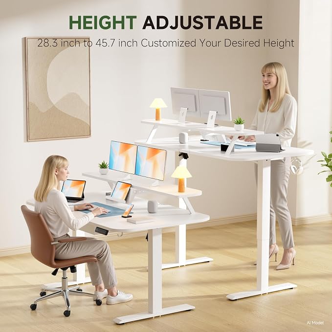GTPLAYER Electric Standing Desk with Drawers, 48 x 24 Inches Height Adjustable Computer Desk with Monitor Stand, Laptop Stand, Sit Stand up Desk with Memory Preset for Home, Office, White - Image 3