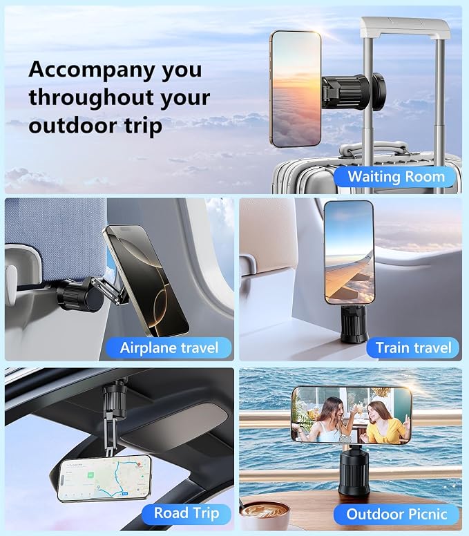 Magnetic Airplane Phone Holder Mount, Long Flight Essentials Travel Accessories for iPhone 16 15 14 13 12, Foldable Phone Holder for Plane Seat Back, Best Gifts for Travelers Women Man Travel - Image 8