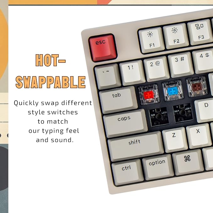 Keychron C1 Hot-swappable Wired Mechanical Keyboard for Mac Layout, Keychron Mechanical Brown Switch/USB Type-C Cable/Double-Shot ABS Keycaps Tenkeyless 87 Keys Computer Keyboard for Windows PC - Image 4