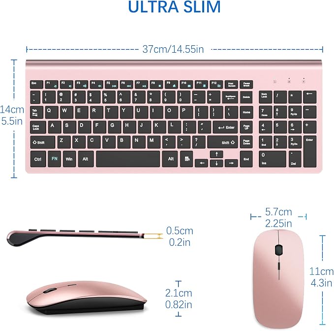 Wireless Keyboard and Mouse Ultra Slim Combo, TopMate - Rose Gold Black | 2.4G Silent Compact 2400DPI Mouse and Scissor Switch Keyboard Set with Cover, Batteries Included, for PC/Laptop/Windows/Mac - Image 6