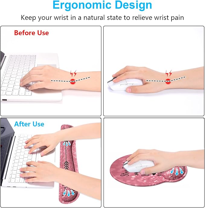 Dapesuom Keyboard Wrist Rest and Mouse Pad with Wrist Support, Cute Memory Foam Cushion for Keyboard and Mouse Set, Ergonomic Desktop Pad Rests with Non Slip Base for Easy Typing & Pain Relief, Quotes - Image 4