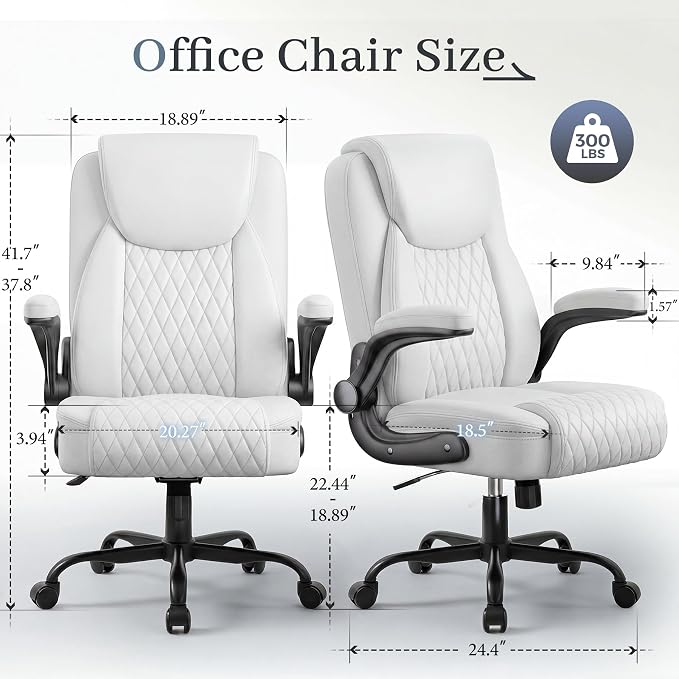 GTPOFFICE Executive Office Chair with Comfortable Lumbar Support, Ergonomic Gaming Chair with Flip-up Armrests & Zoned Pressure-Relief Cushion, Comfy PU Leather Desk Chair, White - Image 3