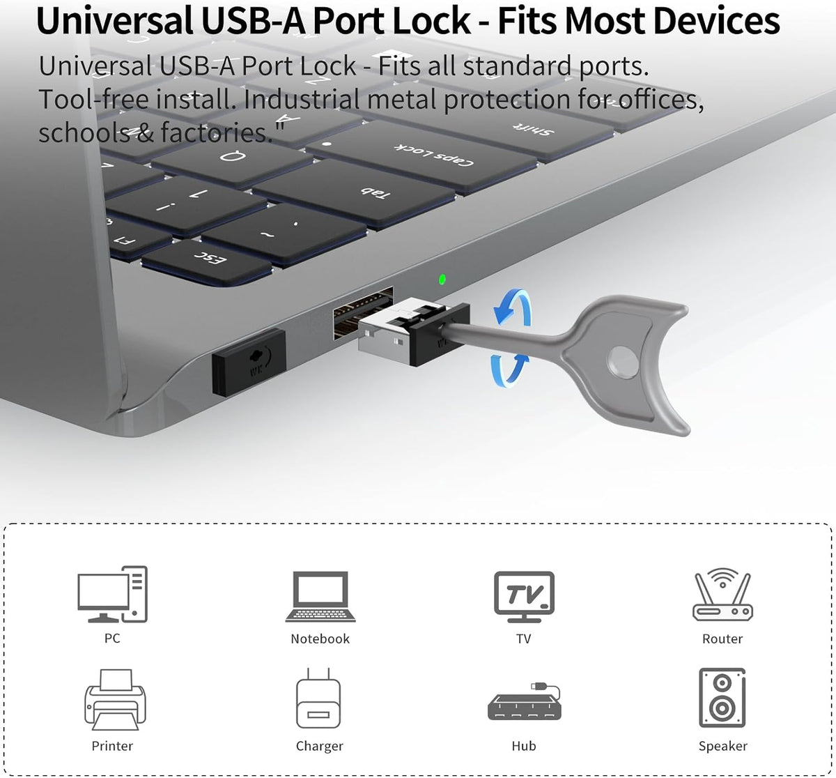 100PCS USB Metal Port Lock Blocker with 10 Keys - Secure USB-A Port Protector for PC/Laptop, Anti-Theft Data Security Lock, Dust & Moisture Proof Cover, Removable Type-A Connector Black - Image 8