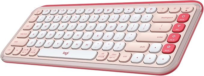 Logitech POP ICON Keys Wireless Bluetooth Keyboard - Rose and Off-White | Comfortable typing, programmable keys, easy-switch between up to 3 devices, for laptop, tablet, PC by Unknown