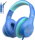 EarFun K3 Kids Headphones, Over Ear Headphones with Microphones, 85/94dB Safe Volume Limit, HD Stereo Sound, 3.5mm Jack, Foldable Wired Headphones for School/Travel/Boys/Girls/Tablet/iPad, Blue | Built-in Mic, 85/94dB Volume Limit, HD Stereo Sound, 3.5... by EarFun