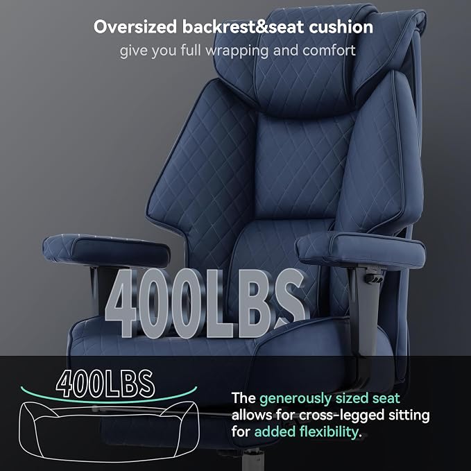 EXCEBET 400lbs Big and Tall Executive Office Chair, Blue PU Leather | Retractable footrest, 135° recline, Lumbar support, Ergonomic high back, Heavy-duty design, Thick cushion, Padded armrests - Image 3