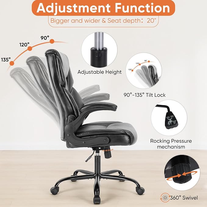 Sweetcrispy Computer Desk Chair, Lumbar Support Video Game Chair PU Leather | High Back Heavy Duty Task Desk, Flip-up Arms, Rolling Wheels, PU Leather, Inky - Image 4