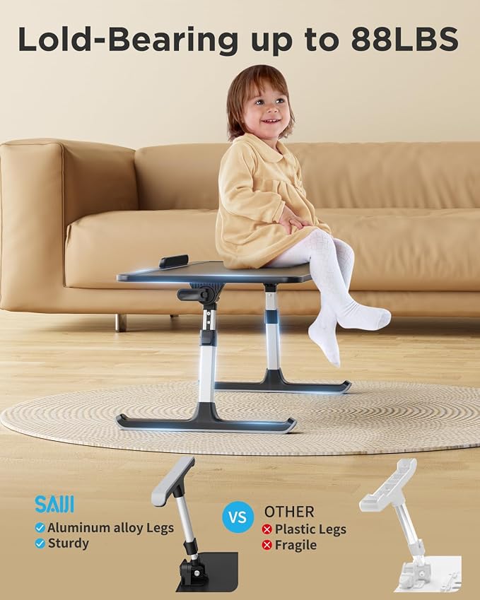 SAIJI Non-Slip Leather Laptop Bed Tray Table,Lap Desk with Laptop Stopper | Portable Height & Angle Adjustable Laptop Stand with Foldable Legs, Notebook Stand Reading Desk for Sofa Couch - Image 4