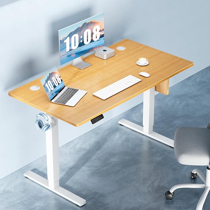 DUMOS 63 Inch Electric Standing Desk, Memory Adjustable Home Office Desk | Sit Stand Up Desk for Work Home Office,Adjustable Desk, Rising Computer Table with Splice Board,Cable Management,Hook,Oak - Image 2