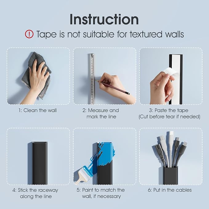 Large Cord Hider - 47in Wire Hiders for TV on Wall, Paintable Cable Hider, X-Large Cable Management Kit, Cord Hiding for Wall, W1.6in H0.8in, Black - Image 8
