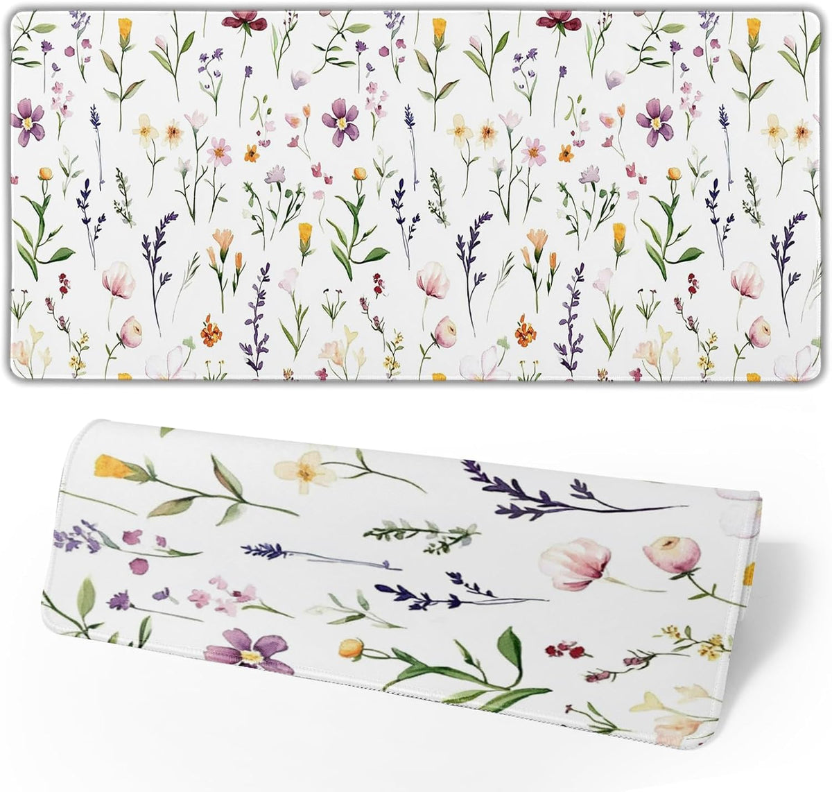 Spring Summer Wildflower Desk Pad Mouse Pad XXL 35.4”x15.7” Large Extended Gaming Mouse Pad with Stitched Edges Non-Slip Rubber Base Mousepad Floral Desk Accessories for Home Laptop Office Work Game - Image 2