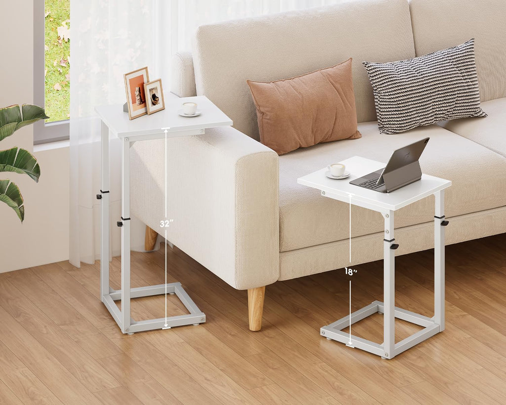 C Shaped End Table, 33"C Table End Table Adjustable Height, Small Side Table for Couch, Tv Tray Table for Small Spaces, Couch Table That Slide Under, Sofa Table for Living Room,Bedroom, White - Image 2