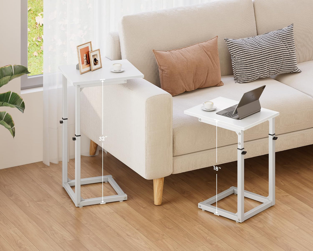 C Shaped End Table, 33"C Table End Table Adjustable Height, Small Side Table for Couch, Tv Tray Table for Small Spaces, Couch Table That Slide Under, Sofa Table for Living Room,Bedroom, White - Image 2