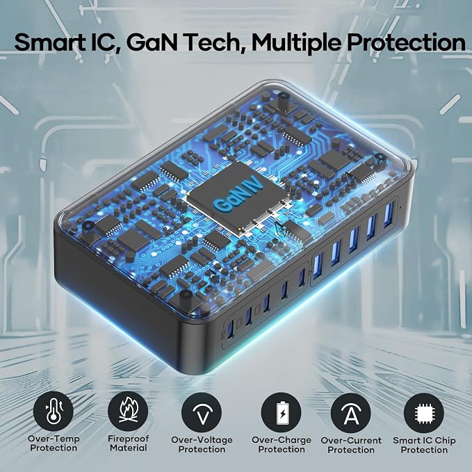 USB C Charger Block 10 Ports, 450W USB Charging Station for Multiple Devices, 5 Type C + 5 USB A GaN PD Charger Hub, Compact Power Brick Super Fast Charging for MacBook, Ipad, iPhone, Samsung - Image 8