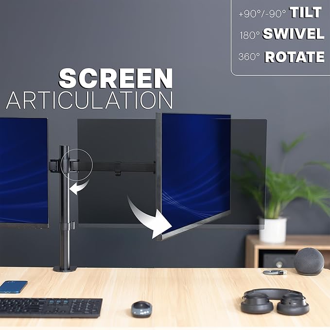 VIVO Dual LCD LED 21 to 32 inch Monitor Desk Mount, Heavy Duty, Adjustable Telescoping Arms, Flush Wall Setup, Fits 2 Screens, Black, STAND-V002E - Image 7