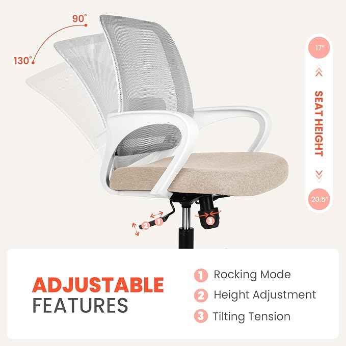NEO CHAIR Home Office Desk Chair Ergonomic Mesh with Lumbar Support, Beige | Comfortable Mesh Support, Adjustable Height, 360° Swivel and Smooth Casters Designed for Long Hours of Work or Study - Image 5