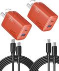 INIU Mini USB C Charger, 30W GaN Fast Charging ETL Certified Wall Adapter Block with Samrt Phone Protection, Dual Port with 5ft Type C Cable for iPhone 17 iPad Samsung Google Switch [2-Pack Orange] by INIU