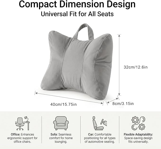 Lumbar Support Pillow for Office Chair and Car Seat, Zinc Gray | Ergonomic back support cushion with a removable, washable corduroy cover for desk chairs, sofas and recliners - Image 4